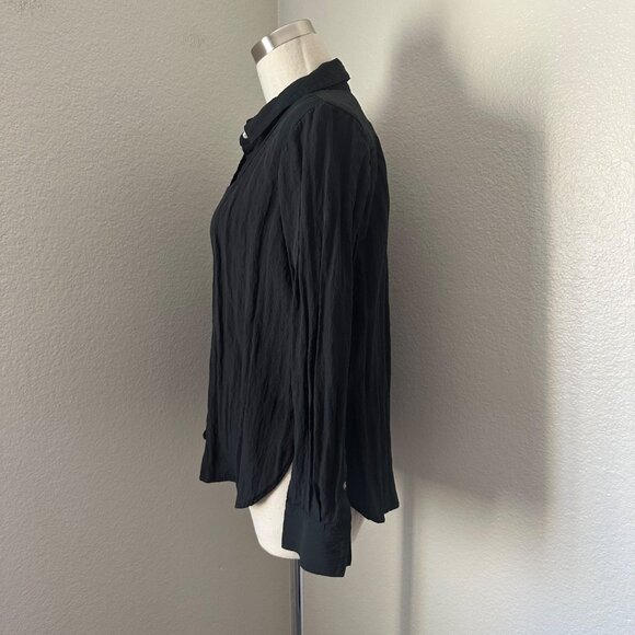 Madewell Black Button Up Shirt Crinkle Viscose Minimalist Shirttail Relax Fit Tu - Picture 6 of 14